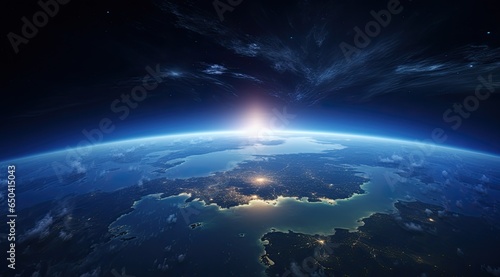 Night Sky over Planet Earth and Starry Background