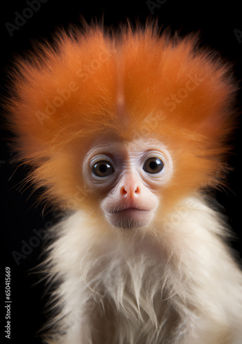 Monkey's Endearing Portrait with a Captivating Wild Fuzzy Orange Hairstyle - The Fun Side of the Animal World. Generative AI.