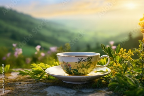 Delicate Nature tea cup. Healthy drink. Generate Ai