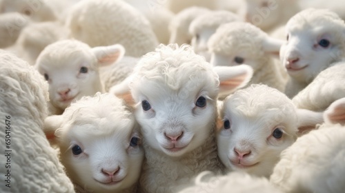 A herd of sheep standing next to each other