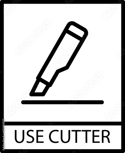 Use Cutter icon with black frame isolated on white background. Use Cutter symbol. Label vector illustration