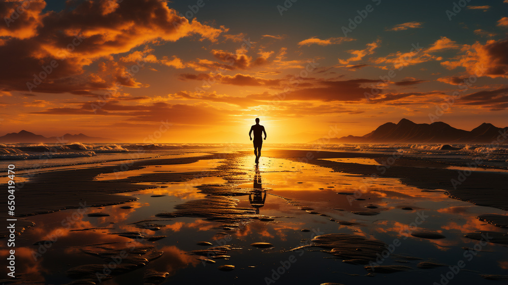 silhouette of young man on the beach