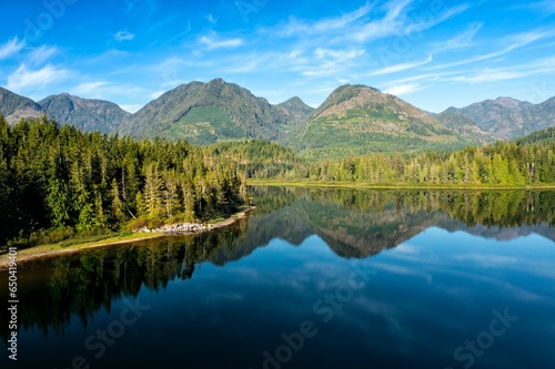 Picturesque landscape of Anutz Lake in Vancouver Island, British Columbia, Canada.