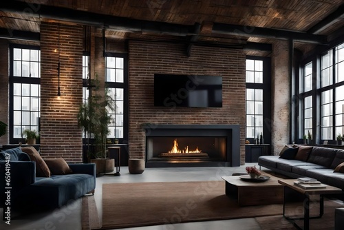 The industrial allure of a loft apartment's fireplace, with a minimalist design and raw, urban materials