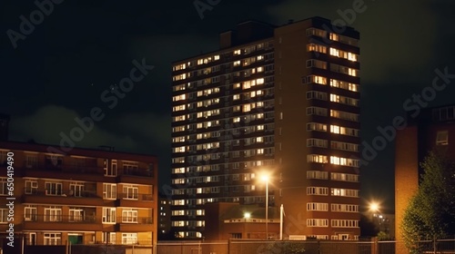 British council estate buildings in the UK at night AI generative