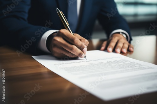 Formal Hand signing contract. Document signature. Generate Ai