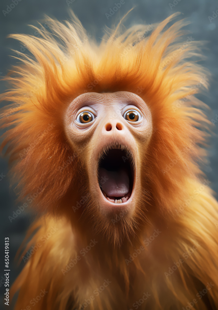 Obraz premium Nature's Candid Expressions: Adorable Monkey's Face Lights Up in Total Surprise and Awe. Generative AI.