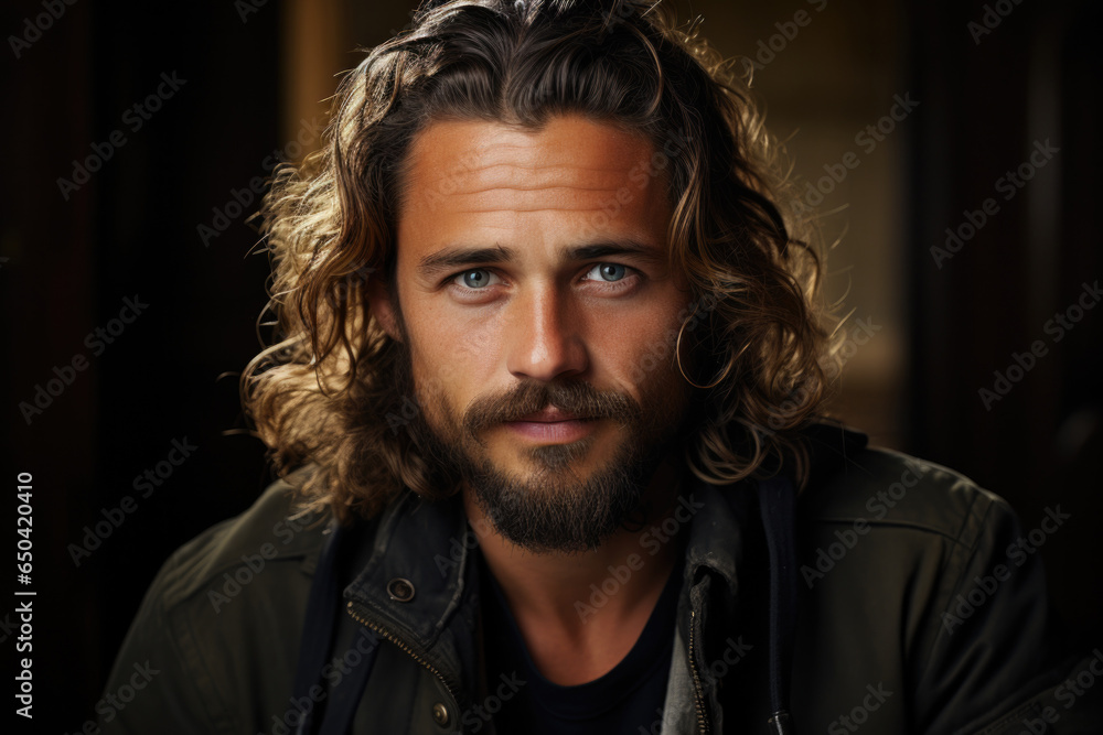 Young man standing in dark room Young man standing in dark room