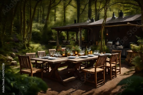 A cottage's private outdoor dining area, perfect for forest picnics and al fresco dining