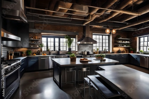 The raw beauty of an industrial loft apartment s kitchen  with concrete countertops and stainless steel appliances