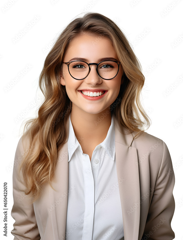 smiling young office worker woman isolated