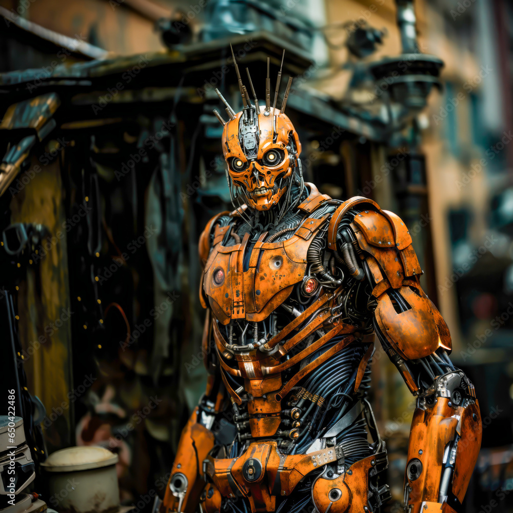 an advanced robot made of metal and wires, with luminous red eyes, rebelion concept, future, an advanced robot made of metal and wires, with luminous red eyes, rebelion concept, future,