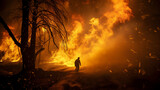 Forest Engulfed in an Intense Wildfire - Combating the Flames and Protecting Our Natural Treasures. Generative AI.