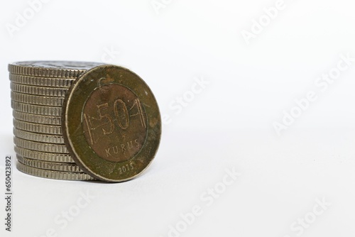 Shot of a Turkish lira coin on a white background photo