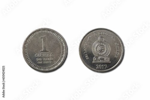 Closeup of the Sri Lanka rupee coins on the white background photo