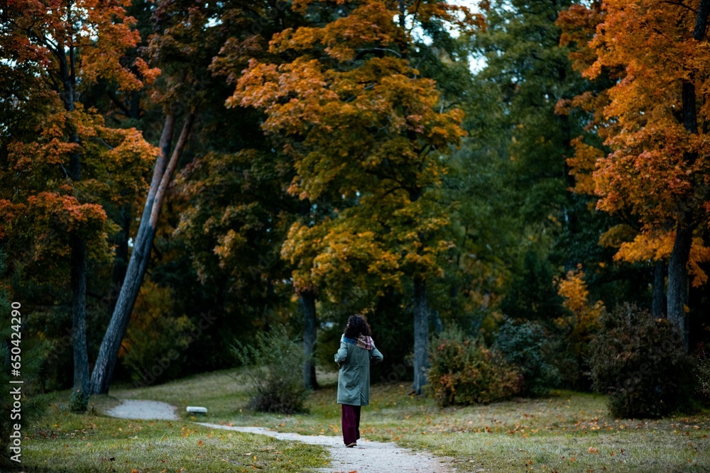 Woman in the forest in an autumn day