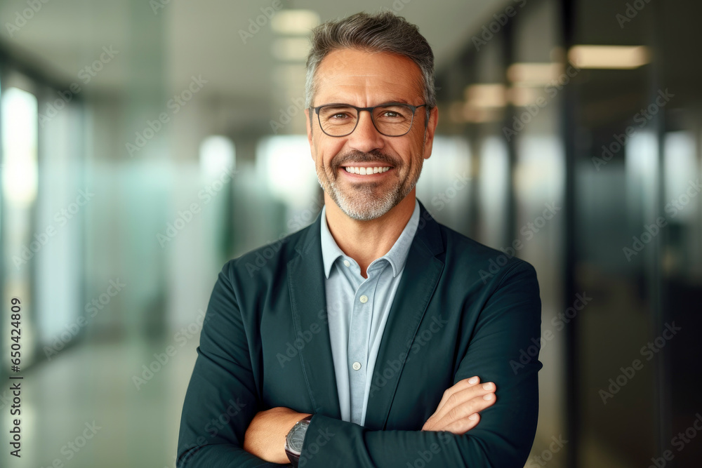 Fototapeta premium Happy and Confident Middle-Aged Businessman Flourishing as a Bank Manager