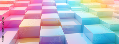abstract pastel colored boxes on rainbow and pastel colors backgrounds, in the style of metallic rectangles, lightbox, luminous 3d objects, wallpaper, mosaic-like