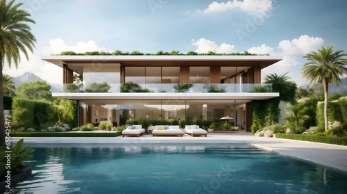 Modern luxury exterior home with pool design concept, architectural background  © Karlo