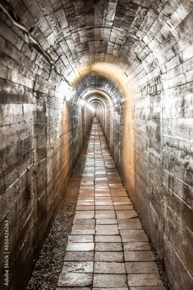 Underground corridor of Stachelberg artillery fortress built before World War II. Zacler, Giant Mountains, Czech Republic