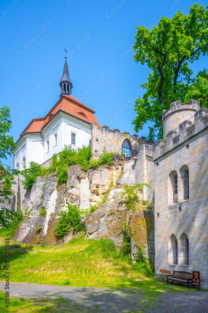 Old medieval castle Valdstejn with The Chapel of the Saint John of Nepomuk in the heart of Bohemian Paradise, Czech Republic