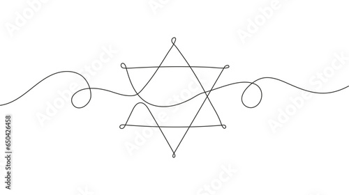 Star of David vector in continuous line style. Line art Jewish sign illustration.