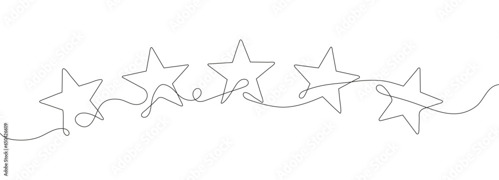 5 stars rating icon vector in continuous style. Five star feedback illustration icon for website or app. Ranking symbol. Star line doodle icon in continuous style.