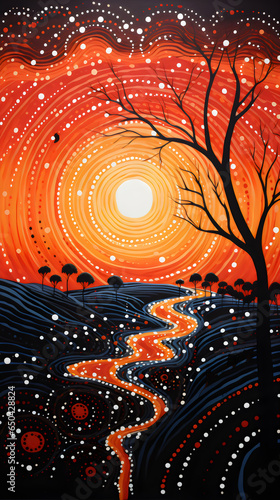 naive landscape painted with starry sky and trees - generative AI