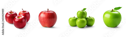 collection of organic natural i full red and green apple fruit isolated on a transparent png background with shadows, for online menu shopping list ready for any background