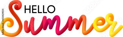 Hello summer fluid 3d twist text made of blended colorful circles.