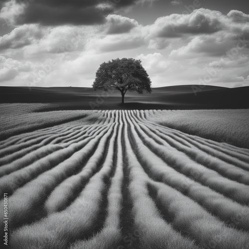 tree in the field beautiful landscape with a tree and a laketree in the field photo