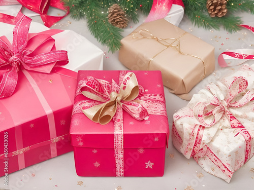 Pink Christmas gift boxes