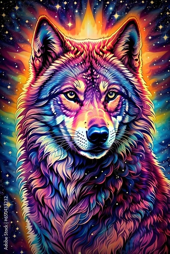 Obraz na płótnie spiritual wolf with neon paint