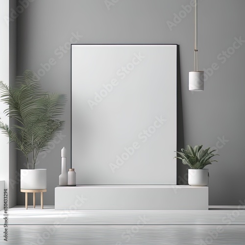 mock up poster in modern hipster interior background with wooden wall, modern scandinavian style, 3d illustration mock up poster in modern hipster interior background with wooden wall, modern scandina photo