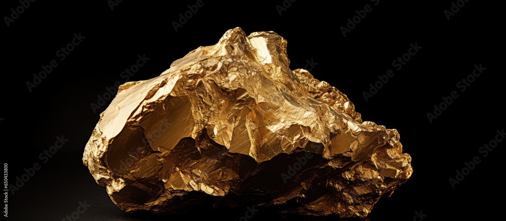 Large gold nugget in closeup on black backdrop