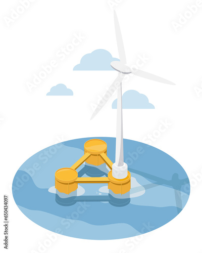 sea floating offshore wind turbines power plant clean energy concept isometric isolated photo