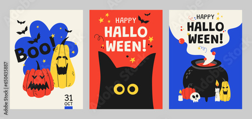 Halloween set of cards. Vector template for the holiday.