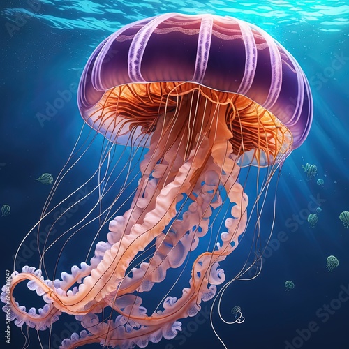 realistic detailed underwater life of a jellyfish with a coral, marine life, illustration, underwater realistic detailed underwater life of a jellyfish with a coral, marine life, illustration, underwa