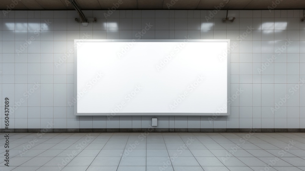 Blank billboard mock up in a subway station, underground interior. Urban light box inside. Blank billboard mock up in a subway station, underground interior. Urban light box inside.