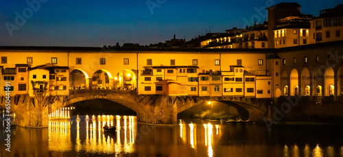 Night Panoramic of Covered Bridge in Florence Italy