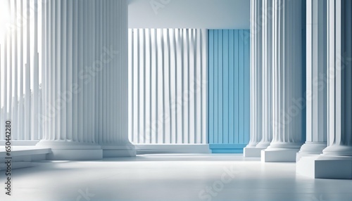 White and light blue architectural background banner featuring tilted columns  beautiful airy minimalistic design