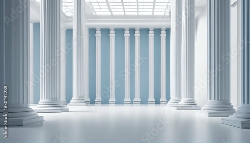 White and light blue architectural background banner featuring tilted columns  beautiful airy minimalistic design