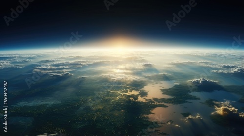 A breathtaking capture showcases a satellite in Earths orbit, silently observing the everchanging landscape below from verdant forests to sprawling cities bathed in the golden embrace Mod3f