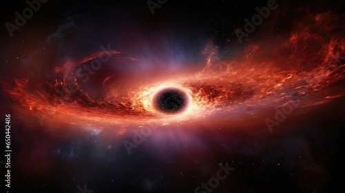 A striking image showcases the grandeur of a supermassive black hole at the center of a galaxy, surrounded by an enormous accretion disc where relentless cosmic winds reshape the Mod3f