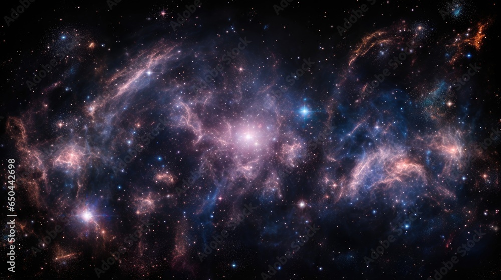 Naklejka premium A breathtaking space image revealing the ghostly outlines of numerous galaxy s, hinting at the invisible presence of colossal dark matter halos shaping their formation. Mod3f