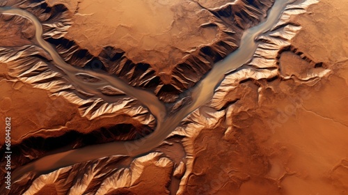 A mesmerizing snapshot from space showcases the magnificent Valles Marineris, a remarkable Martian canyon system displaying cliff faces and winding channels carved over millions of Mod3f photo