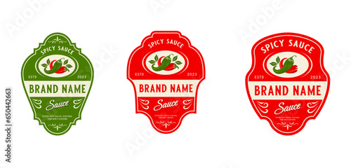 chili logo sticker or label. for organic food, product label, sauce, chili farmer and others.