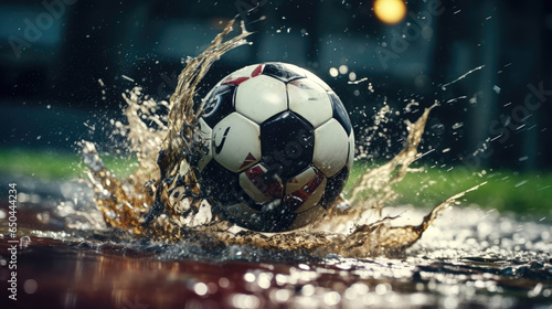 A Dramatic Impact of a Soccer Ball in a Puddle A Sporty and Challenging Image