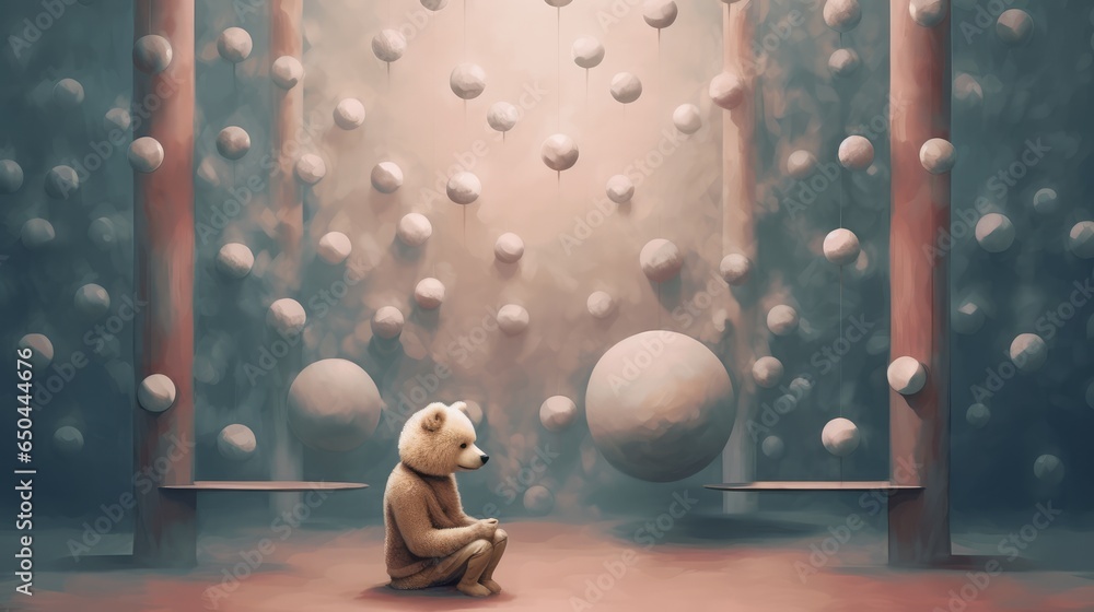 wandering lonely sad bear. sad illustration. loneliness depression concept. - obrazy, fototapety, plakaty 