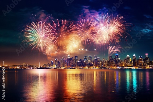 Fireworks over the city. Merry christmas and happy new year concept © top images